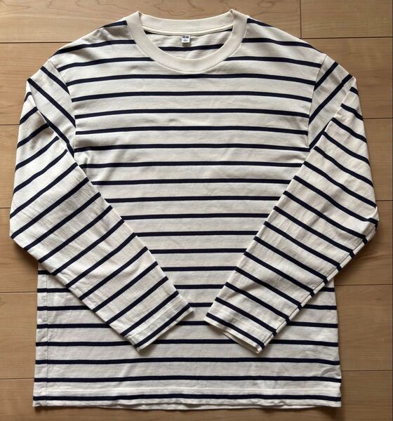 細☆UNIQLOユニクロクルーネックボーダー長袖Tシャツ341-457903