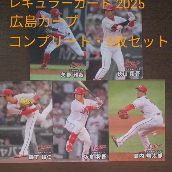 【レギュラーカード】2025 カルビー プロ野球チップス 広島東洋カープ・コンプリート 選手カード 5枚セット
