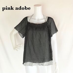 pink adobe キャミソール付きドット柄シアーカットソーセット