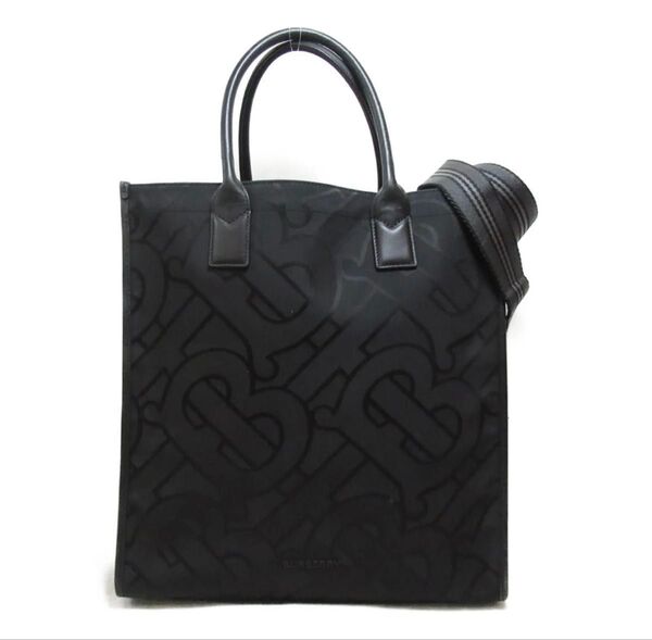 BURBERRY◆BURBERRY/TBモノグラム/ジャカード/2way/トートバッグ/ナイロン/BLK/モノグラ厶 ティッシ期