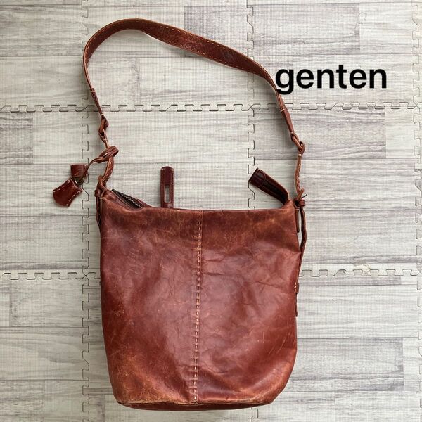 genten ショルダーバッグ レザー 赤茶