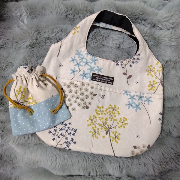 ★ハンドメイド★バッグと巾着セット★草花♪北欧風♪A4サイズ