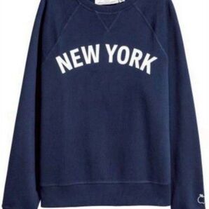 H&Mスウェット トレーナー ネイビー アメカジ古着裏起毛 プリント アメカジ