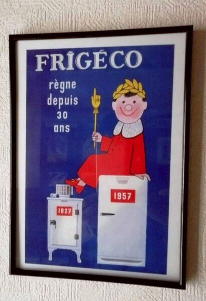 新品◆ビンテージ レトロモダンアートポスター◆額装品 サビニャック冷蔵庫の広告ポスター1957年