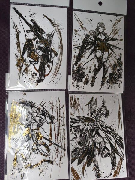 勝利の女神 NIKKE TSUTAYA 墨絵金箔 ポストカード 4点