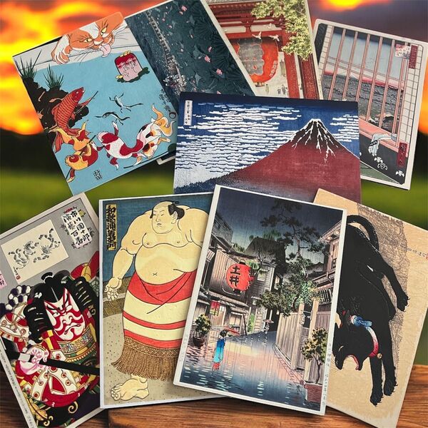 木版画のハガキ9枚セット☆市川團十郎 富士山など…新品