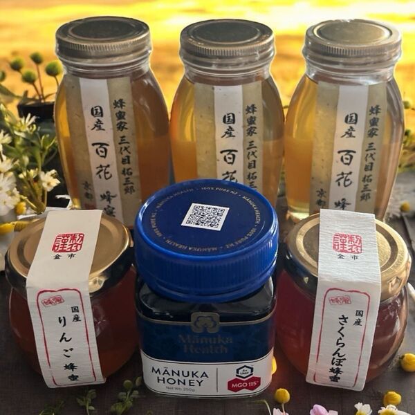 マヌカハニー+国産京都☆百花蜂蜜③個+りんご&さくらんぼ蜂蜜②個☆6個セット