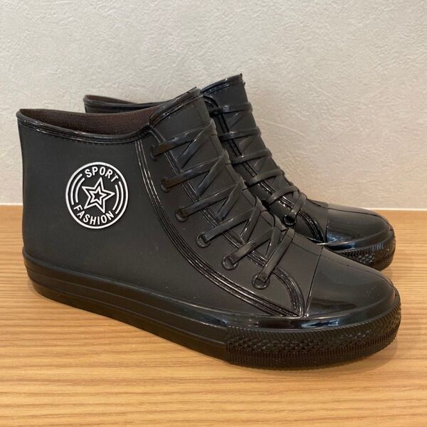 25.0cm レインブーツ 長靴 滑りにくい スニーカー風 黒 ブラック ハイカット 軽量 新品 未使用