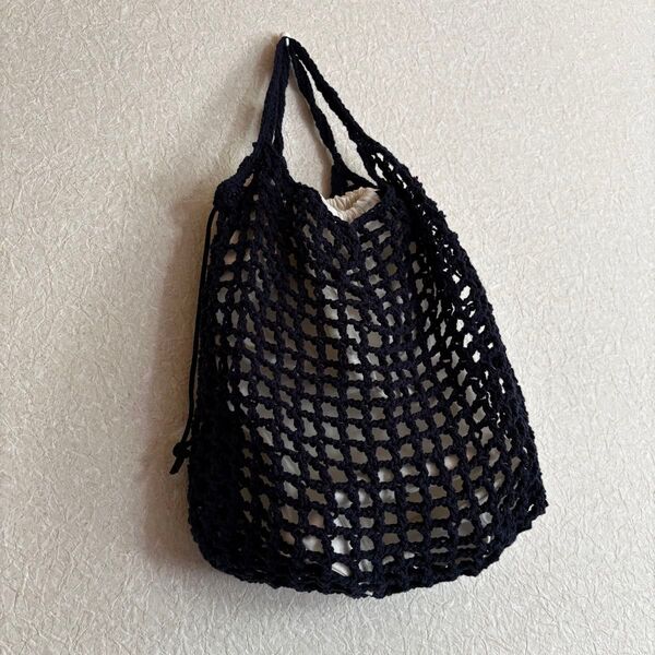 メッシュバッグ ネットバッグ ネイビー ハンドメイド エコバッグ