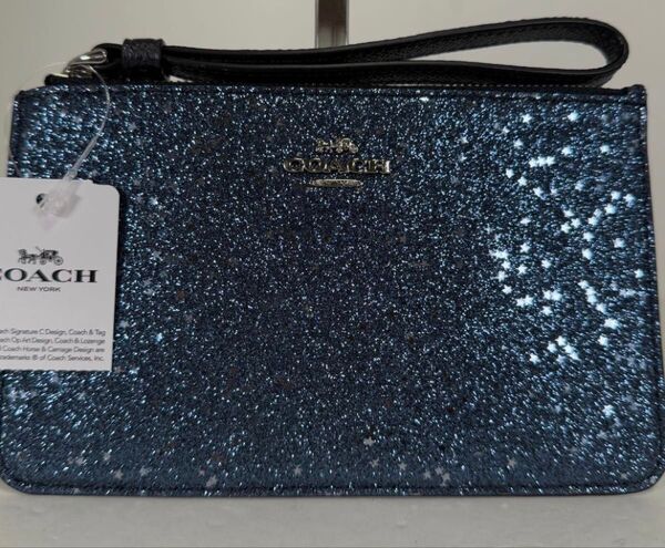 本物【未使用】COACH グリッター ダークブルー コスメ ポーチ 星 かわいい コスメ オシャレ