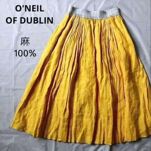 O'NEIL OF DUBLIN オニールオブダブリン プリーツスカート 麻100% リネンスカート ロングスカート イエロー