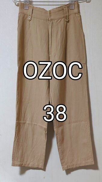 ベージュ ワイドパンツ 麻混 ワールド OZOC 38