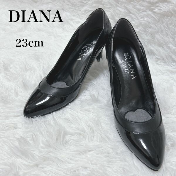 DIANA★エナメルパンプス クロコ型押し 23cm ブラック 日本製 美品 ダイアナ
