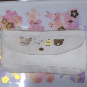 リラックマ フラットポーチ、ペンケース刺繍入り。