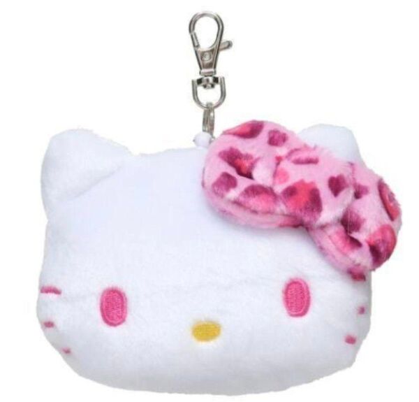 SANRIO ハローキティ ヒョウ柄フェイスパスケース ピンク 定期入れ ぬいぐるみパスケース