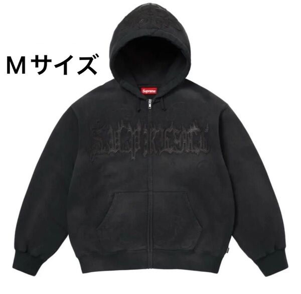 Supreme Leather Applique Zip Up Hooded black