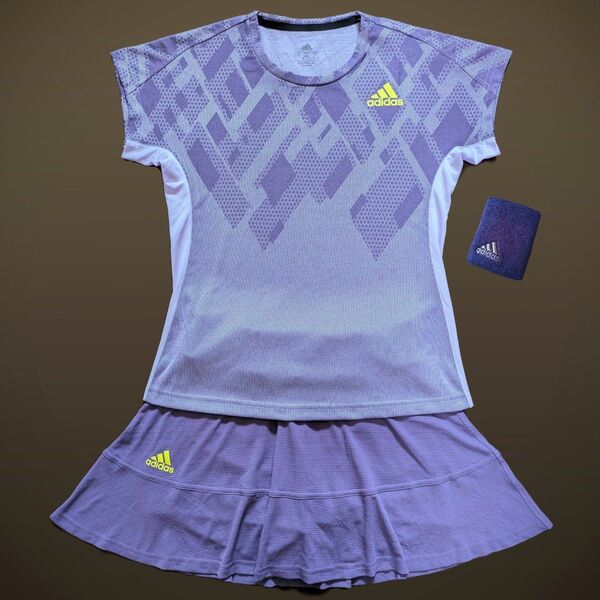 adidas アディダス テニス ウェア シャツ スコート 上下セットアップ Lサイズ 新品美品 紫 おまけ付