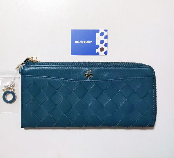 Marie Claire PARIS マリ・クレール ラム革 長財布 L字ジップウォレット レザー ブルーグリーン ネイビー