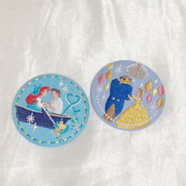 ディズニー缶バッジ アリエル 美女と野獣 刺繍缶バッジ 缶バッジ