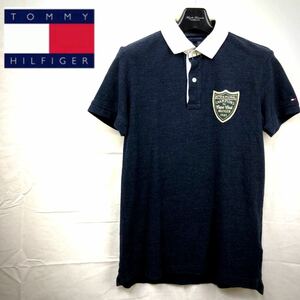 即決★TOMMY HILFIGER★トミーフィルフィガー★メンズ★ポロシャツ★半袖★ワッペン★S★スリムフィット★ネイビー★濃紺★お洒落