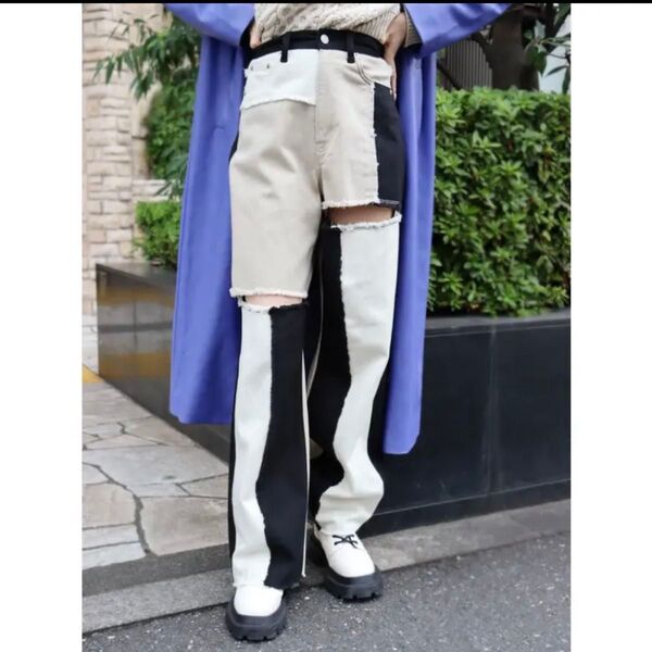 EVRIS パッチワークスラッシュワイドパンツ