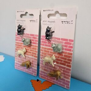 MIDORI ミドリ ミニ マグネット 強力マグネット ネコ 8個セット