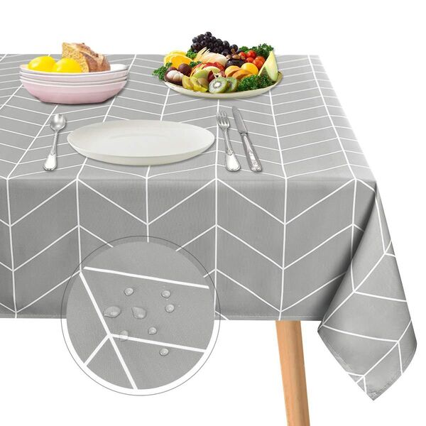 テーブルクロス 北欧 正方形 撥水 テーブルカバー モダンシンプル食卓カバー 防水防油加工 汚れ防止 グレー 152x213cm