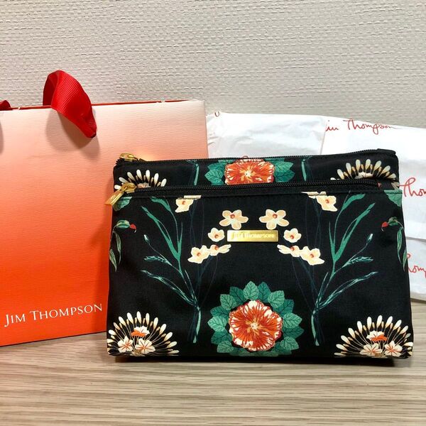 新品 Jim Thompson ジムトンプソン ポーチ シルク 花柄 黒