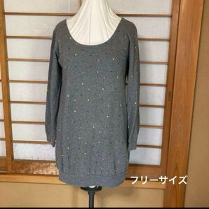 ドット柄チュニックトップス グレー フリーサイズ レディース