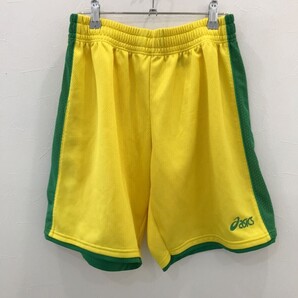 KEI 925 ブラジルカラー アシックス ナイロン ハーフパンツ サッカー イエロー メンズ L ウエスト紐なし