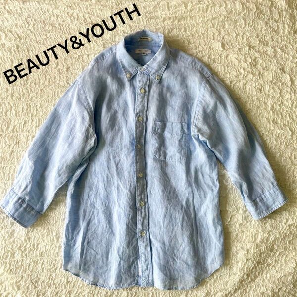 ☆BEAUTY&YOUTH UNITED ARROWS☆七分袖リネンシャツ ライトブルー