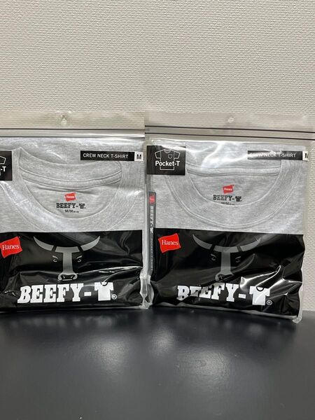 ヘインズ ビーフィー Tシャツ ポケット付き 半袖 2枚 グレー Mサイズ Hanes BEEFY-T