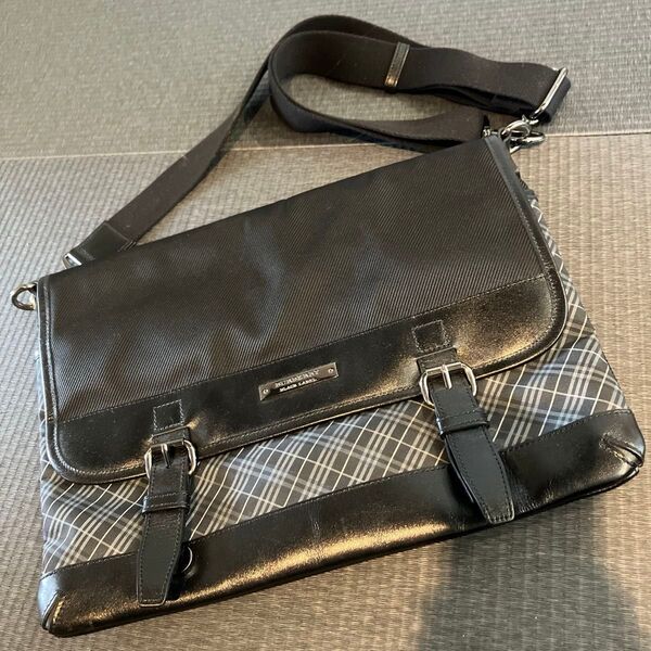 新品BURBERRY バーバリー BLACKLABEL ショルダーバッグ A4収納可能 ビジネス レザー ブラック