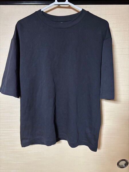 UNIQLO ユニクロ エアリズムコットンオーバーサイズ Tシャツ 5分袖 ブラック Lサイズ