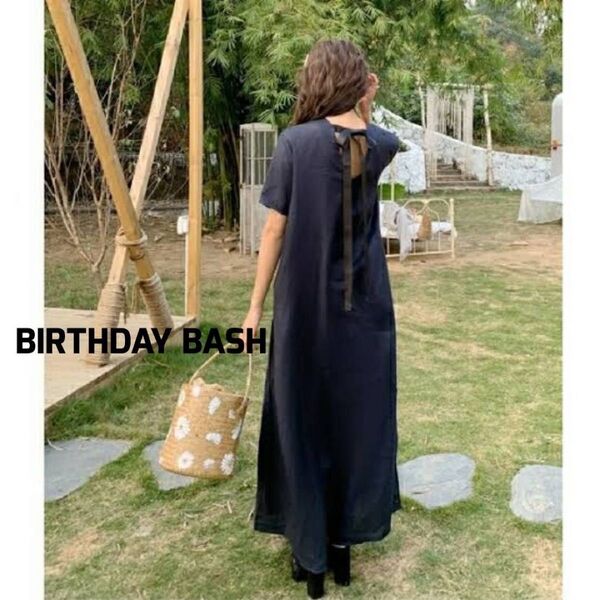 BIRTHDAY BASH 完売品 リネンバックリボンロングワンピース