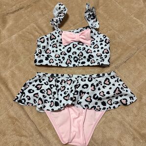 女の子用水着 ハート柄 ヒョウ柄 4歳サイズ