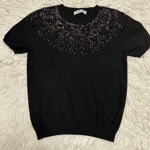 ZARA スパンコール付きニット 黒 ブラック