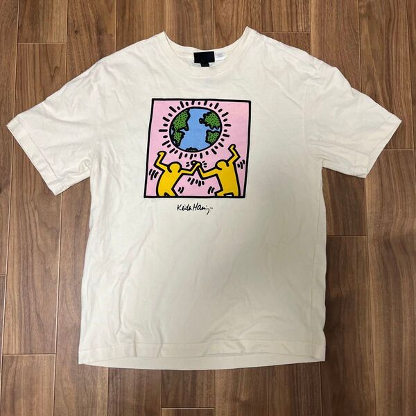 Keith Haring Tシャツ クリーム色 H&M プリント 半袖Tシャツ