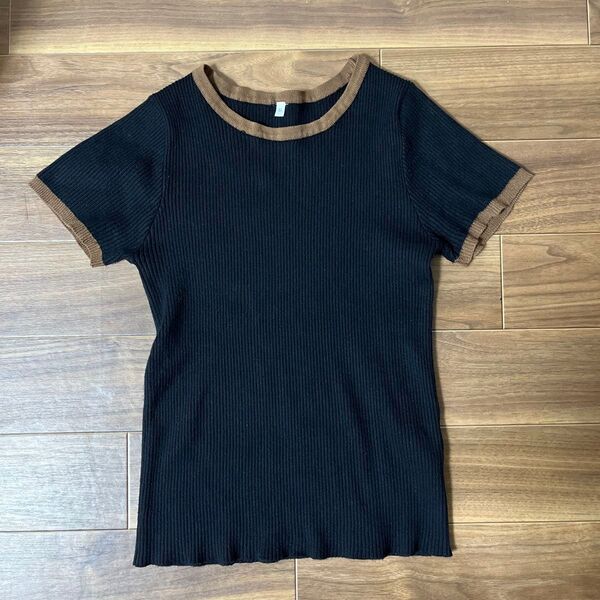 パイピングサマーニット Tシャツ 半袖 トップス 黒 coca