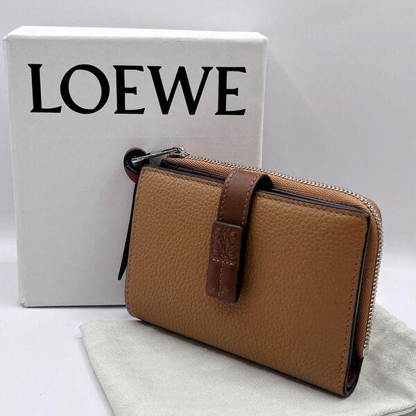 【美品】LOEWE 折り財布 スリムジップ バイフォールド レザー モノグラム ウォレット