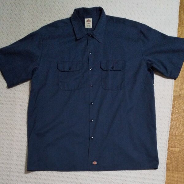 ディッキーズDickies★紺の半袖ワークシャツ 2XT ビッグサイズ★美品 古着