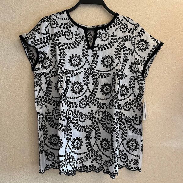 Doclasse 刺繍 レース ブラウス 半袖 麻100% 13号 タグ付き