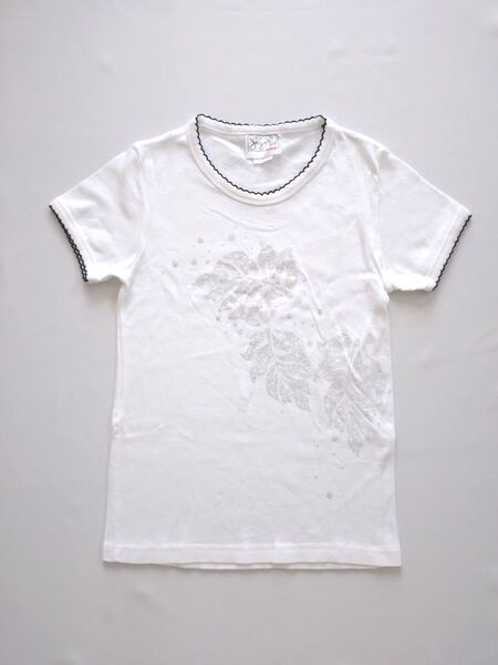 レディース 半袖Tシャツ プリントTシャツ トップス ホワイト 白 WHITE フラダンス モンステラ ラメ Sサイズ Мサイズ