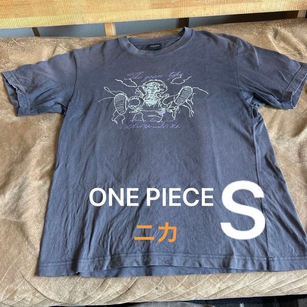 ニカ ワンピース コラボ Tシャツ S プリント ネイビー メンズ gu GU ルフィ 5 ① 古着