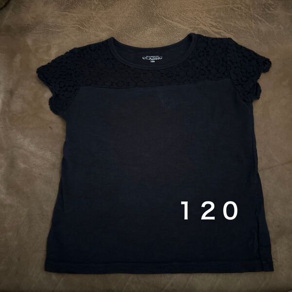 Tシャツ 120 半袖 カットソー 半袖Tシャツ ホワイト 黒 綿100% レース 女の子 子供 ガール 可愛い ①