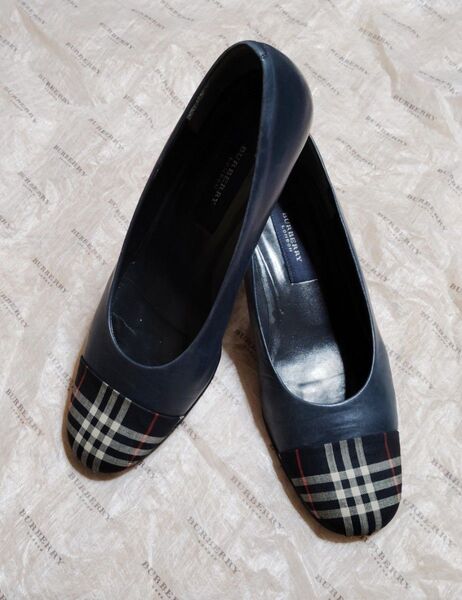 BURBERRY LONDON バーバリーロンドン パンプス ネイビーブルー 22.5cm BU-2560