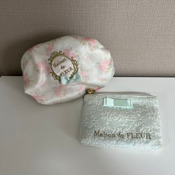 【美品】 2個セット メゾンドフルール ポーチ 花柄 ミント レース ティッシュ