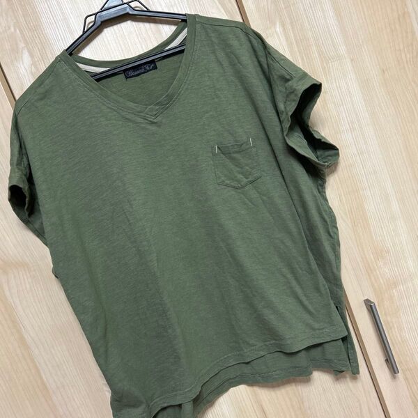 半袖 Tシャツ綿100% ゆったり大きめ オリーブグリーン カットソー