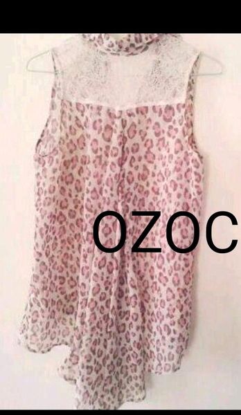 美品 オゾック OZOC シフォン シースルー レース カットソー ベスト トップス ピンク 可愛い ノースリーブカットソー