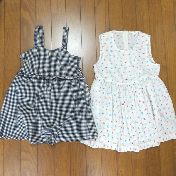 120 ノースリーブワンピース ジャンバースカート チェック柄と花柄 ノースリーブ キッズ ワンピース 子供服 スカート 女の子